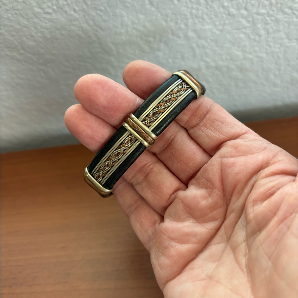 Men’s Stauer Powercore leather mixed metals cuff